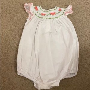 Watermelon smocked flutter sleeve bubble